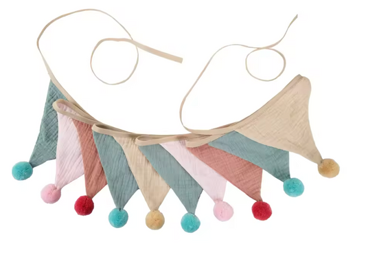 Colorful bunting with pom-poms 